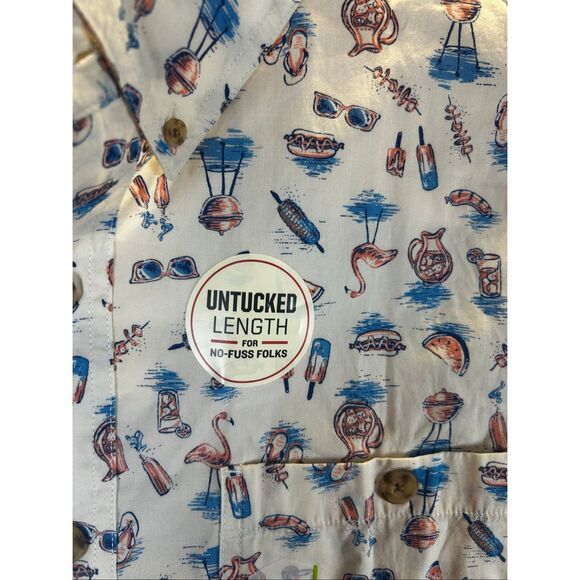 Duluth Trading XL BBQ Flamingo Grilling Bomb Pop NWT Camp Shirt Untucked Length - Picture 6 of 7